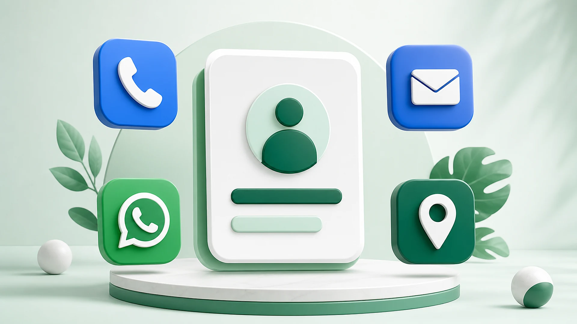 Contact card with direct call, WhatsApp, email and location actions in My Contacts Cloud CRM